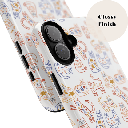 Scandinavian Folk Art Cat Print Phone Case - iPhone 17 / 17 Air / 17 Pro Max, Samsung Galaxy S26, Google Pixel | Matte & Glossy