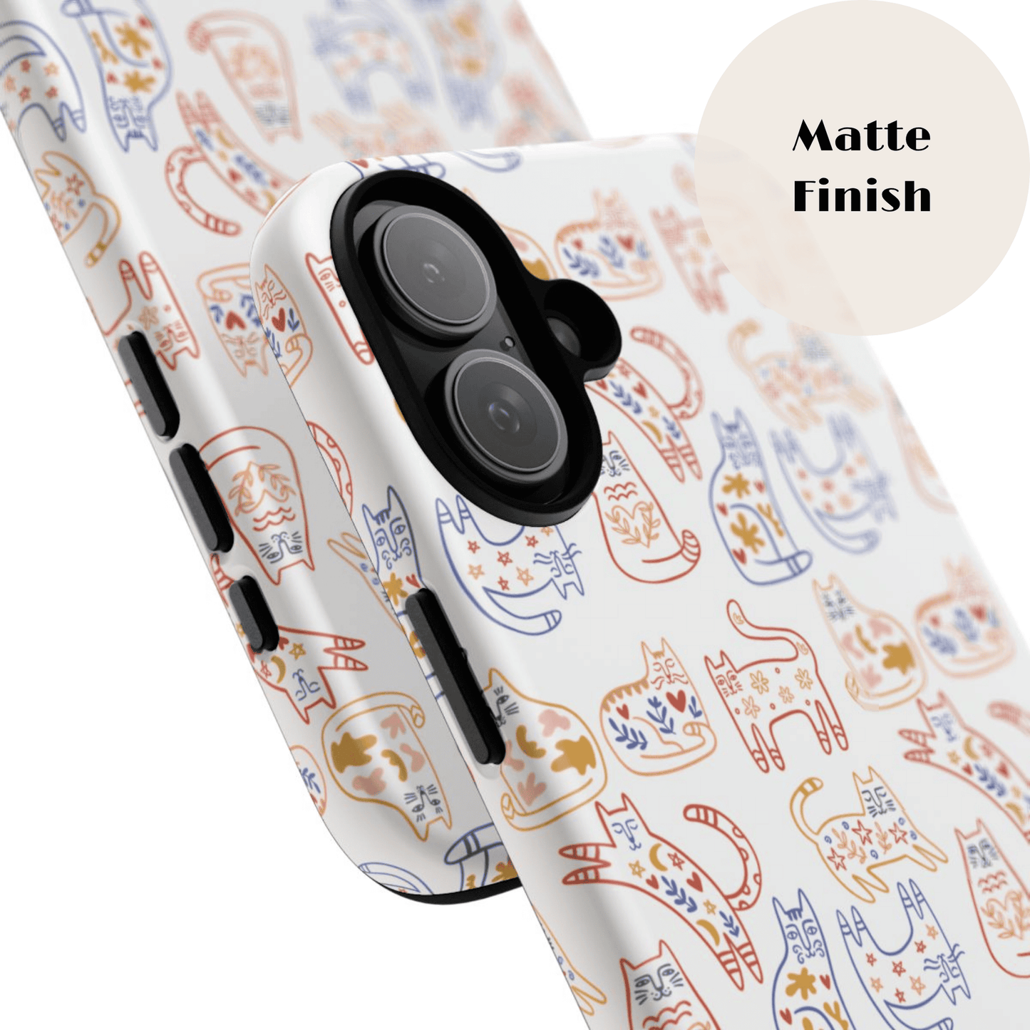 Scandinavian Folk Art Cat Print Phone Case - iPhone 17 / 17 Air / 17 Pro Max, Samsung Galaxy S26, Google Pixel | Matte & Glossy