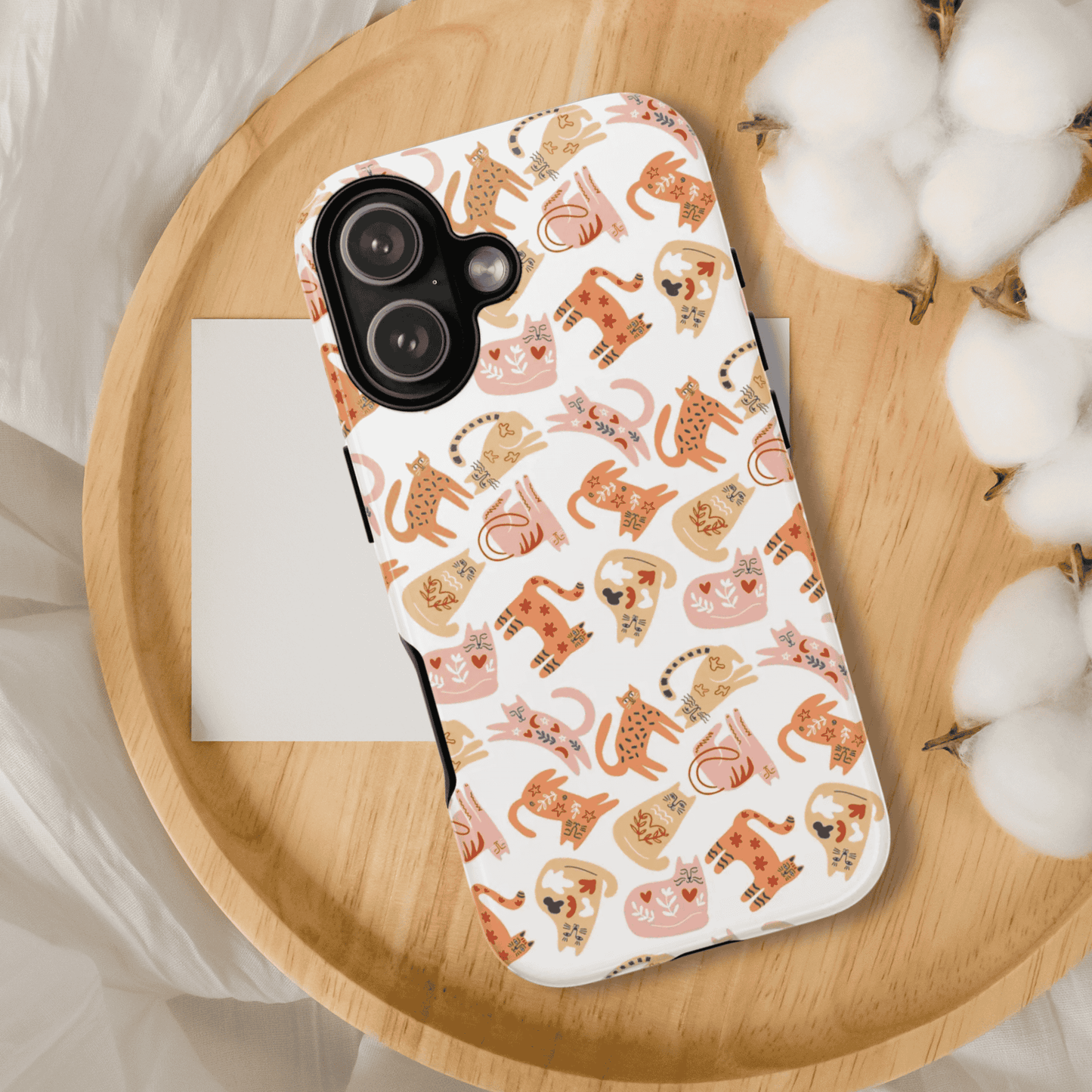 Scandinavian Folk Art Cat Phone Case - iPhone 17 / 17 Air / 17 Pro Max, Samsung Galaxy S26, Google Pixel | Matte & Glossy