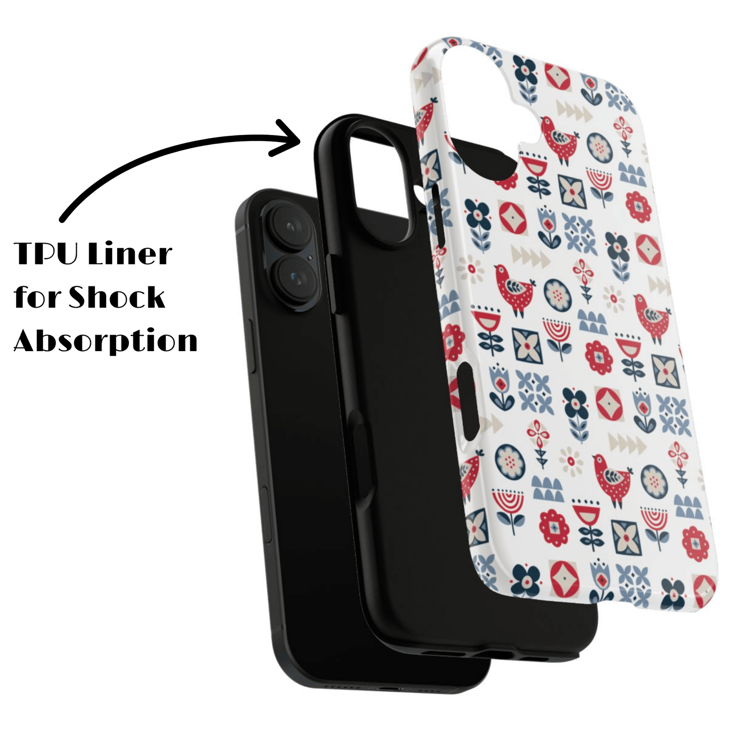 Scandinavian Bird & Floral Folk Art Phone Case - iPhone 17 / 17 Air / 17 Pro Max, Samsung Galaxy S26, Google Pixel | Matte & Glossy