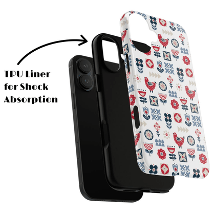Scandinavian Bird & Floral Folk Art Phone Case - iPhone 17 / 17 Air / 17 Pro Max, Samsung Galaxy S26, Google Pixel | Matte & Glossy