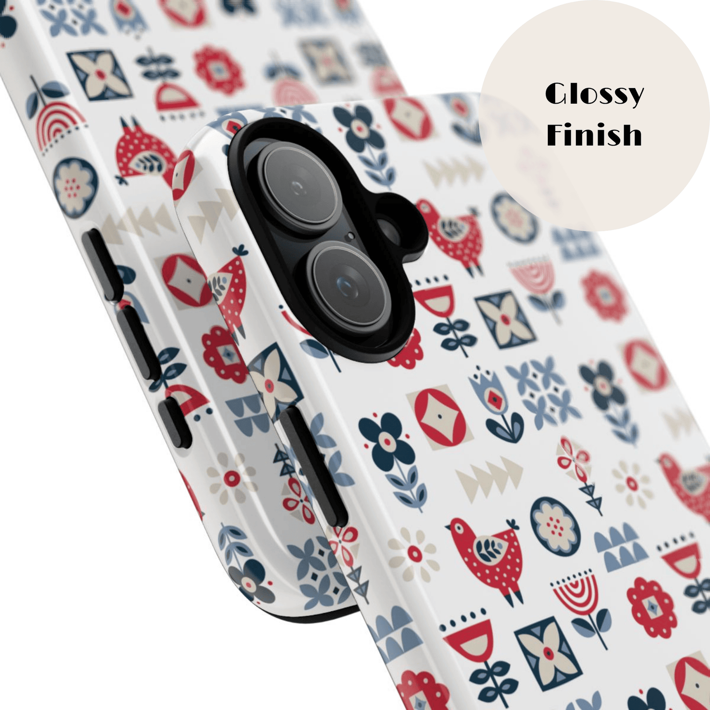 Scandinavian Bird & Floral Folk Art Phone Case - iPhone 17 / 17 Air / 17 Pro Max, Samsung Galaxy S26, Google Pixel | Matte & Glossy