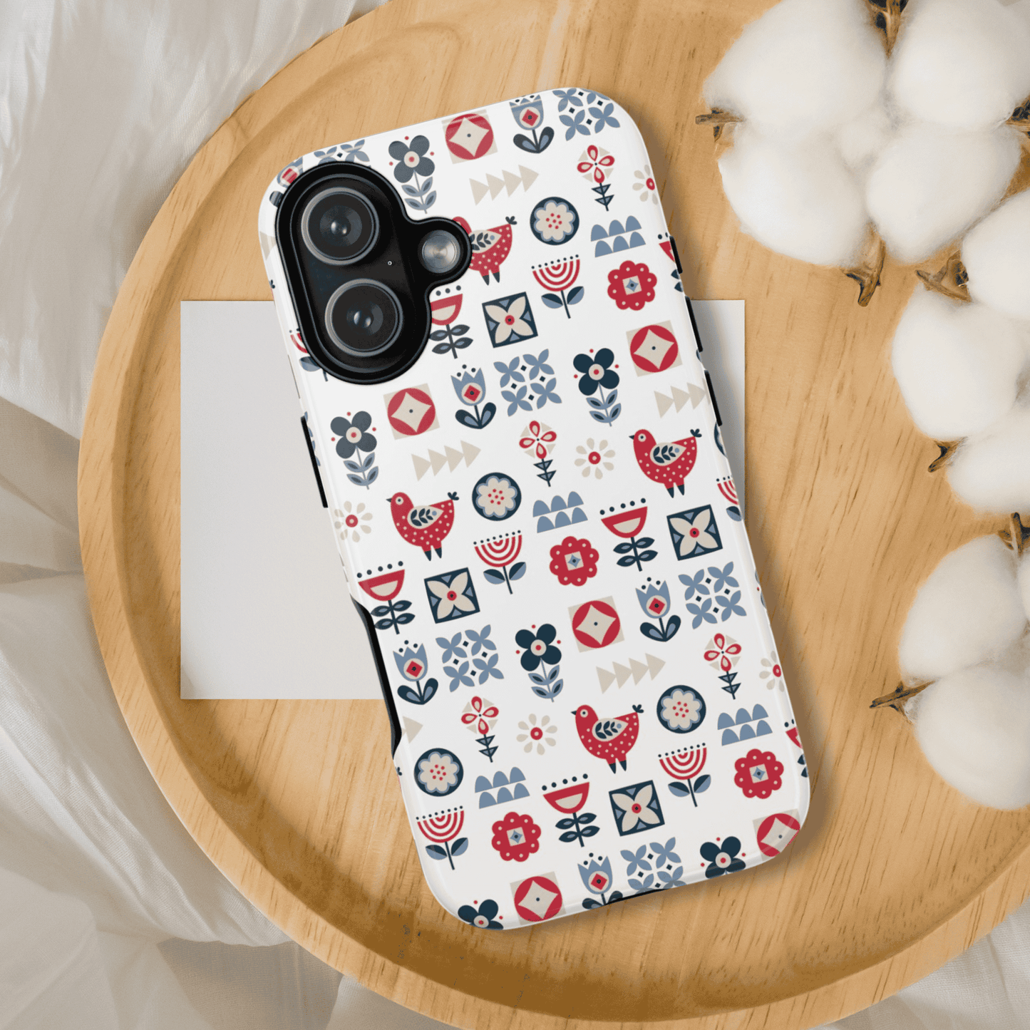 Scandinavian Bird & Floral Folk Art Phone Case - iPhone 17 / 17 Air / 17 Pro Max, Samsung Galaxy S26, Google Pixel | Matte & Glossy