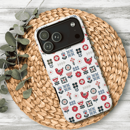 Scandinavian Bird & Floral Folk Art Phone Case - iPhone 17 / 17 Air / 17 Pro Max, Samsung Galaxy S26, Google Pixel | Matte & Glossy