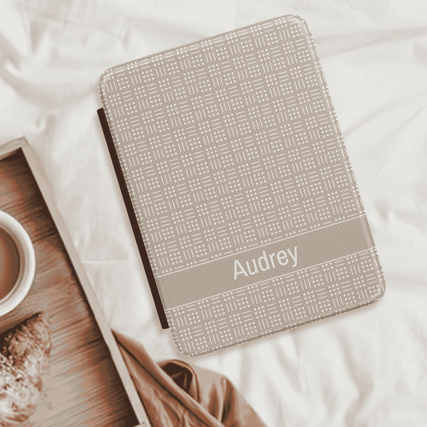 Custom Kindle Cover with Hand Strap, Paperwhite and Colorsoft 12th Generation, 7 inch, Personalized, Mud cloth Inspired Pattern
