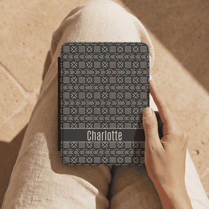 Custom Kindle Cover with Hand Strap, Paperwhite and Colorsoft 12th Generation, 7 inch, Personalized, Mud cloth Inspired Pattern