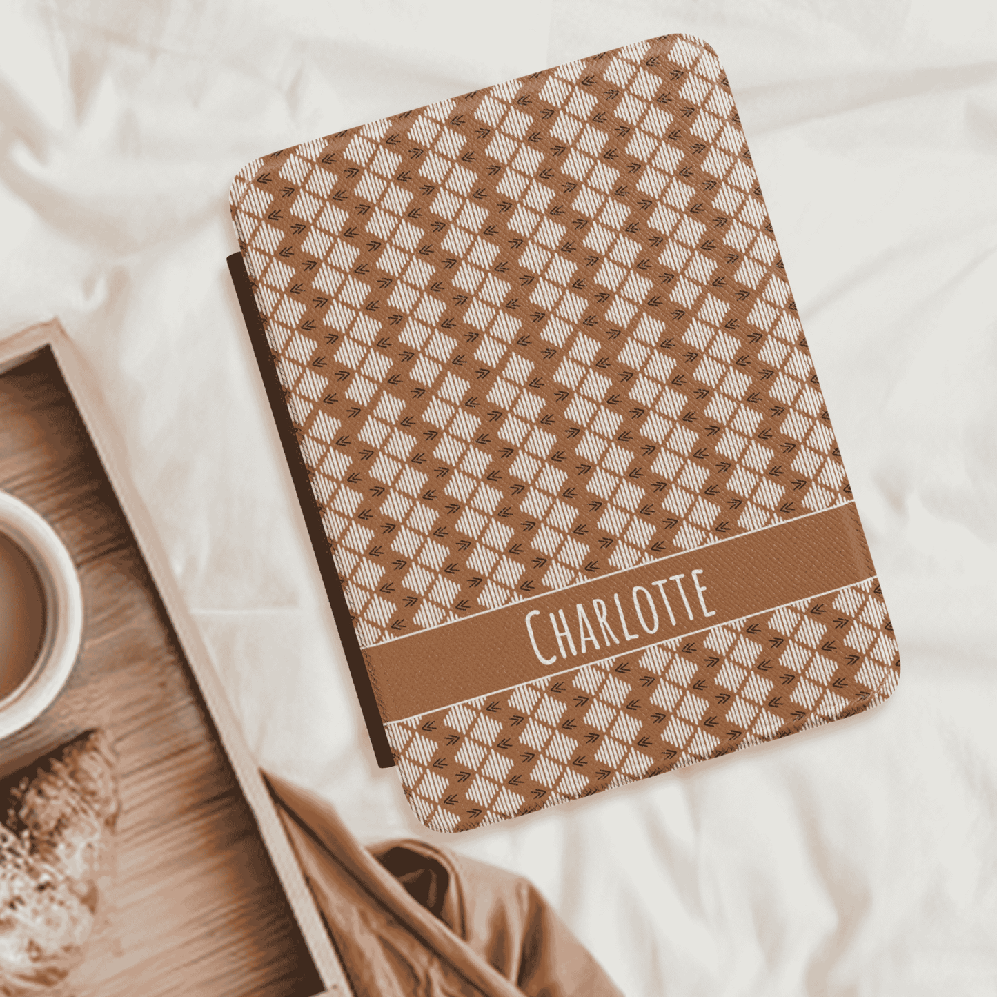 Custom Kindle Cover with Hand Strap, Paperwhite and Colorsoft 12th Generation, 7 inch, Personalized, Mud cloth Inspired Pattern