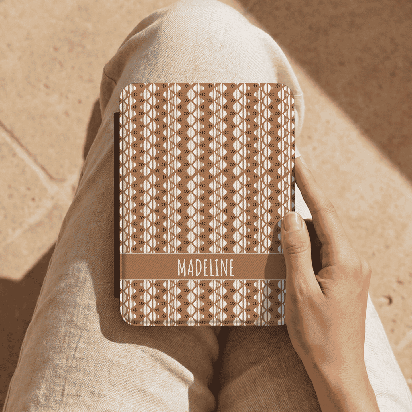 Custom Kindle Cover with Hand Strap, Paperwhite and Colorsoft 12th Generation, 7 inch, Personalized, Mud cloth Inspired Pattern