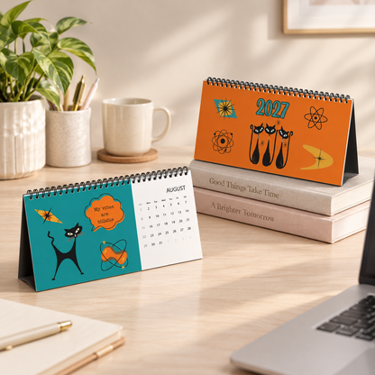 2027 Desk Calendar, Atomic Cat Design, Funny Office Humor Calendar, Retro Cat Art, Sarcastic Work Sayings, Coworker Gift