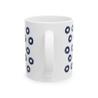 Navy Circles Ceramic Coffee Mug, Distressed Brush Circles Indigo Tea Cup for Home, Office, Cute Coffee Cup, Tea Lover's Mug, Unisex gift