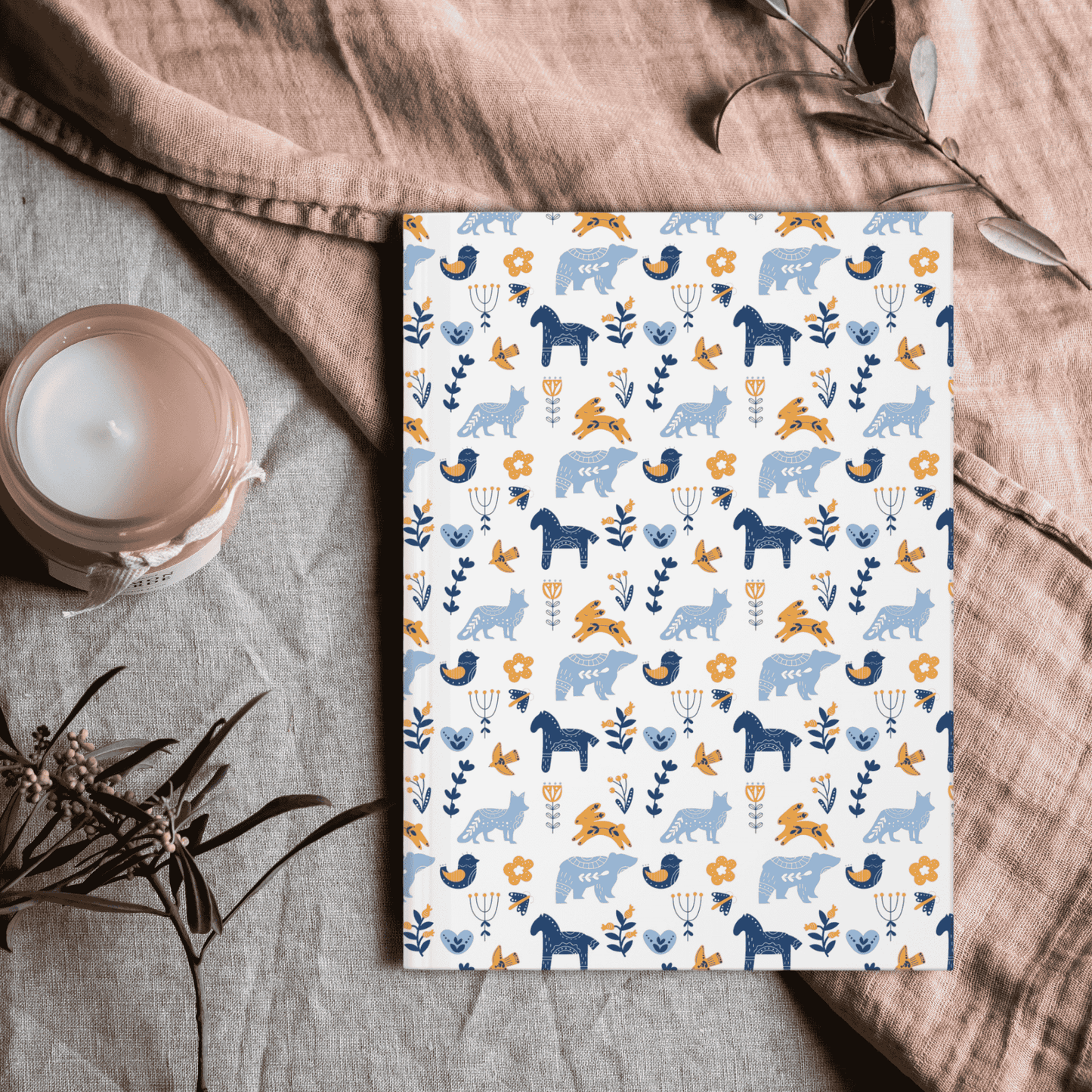 Hardcover Journal, Nature-Inspired Scandinavian Animal Pattern Notebook, Christmas Gift