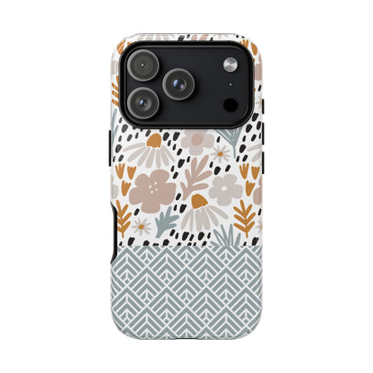 Two-Tone Floral Tough Phone Case - iPhone 17 / 17 Air / 17 Pro Max, Samsung Galaxy S26, Google Pixel | Matte & Glossy