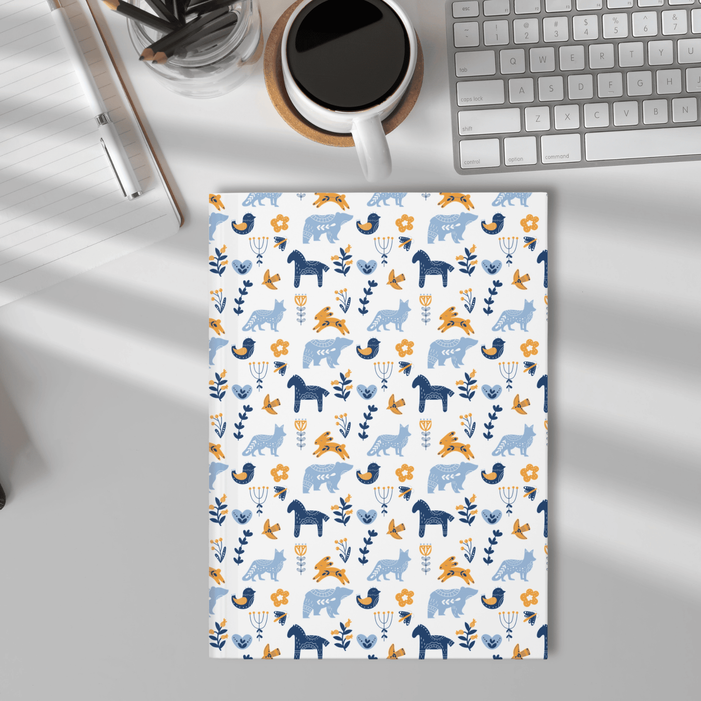 Hardcover Journal, Nature-Inspired Scandinavian Animal Pattern Notebook, Christmas Gift