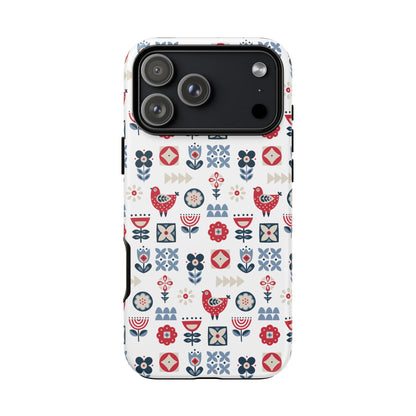 Scandinavian Bird & Floral Folk Art Phone Case - iPhone 17 / 17 Air / 17 Pro Max, Samsung Galaxy S26, Google Pixel | Matte & Glossy