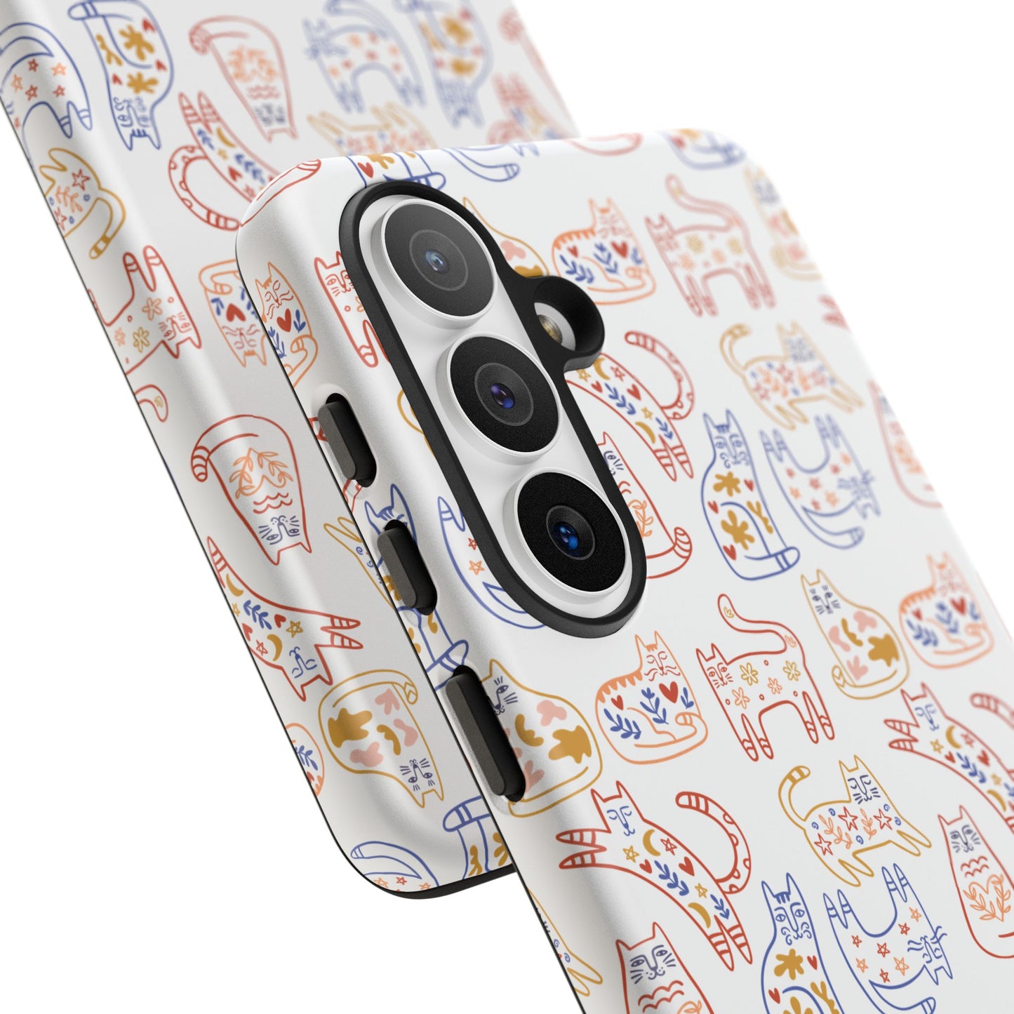 Scandinavian Folk Art Cat Print Phone Case - iPhone 17 / 17 Air / 17 Pro Max, Samsung Galaxy S26, Google Pixel | Matte & Glossy