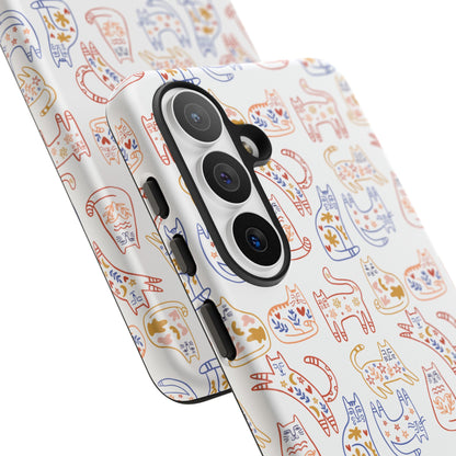 Scandinavian Folk Art Cat Print Phone Case - iPhone 17 / 17 Air / 17 Pro Max, Samsung Galaxy S26, Google Pixel | Matte & Glossy