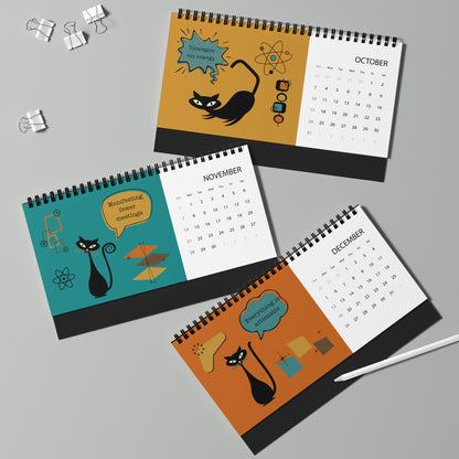 2027 Desk Calendar, Atomic Cat Design, Funny Office Humor Calendar, Retro Cat Art, Sarcastic Work Sayings, Coworker Gift
