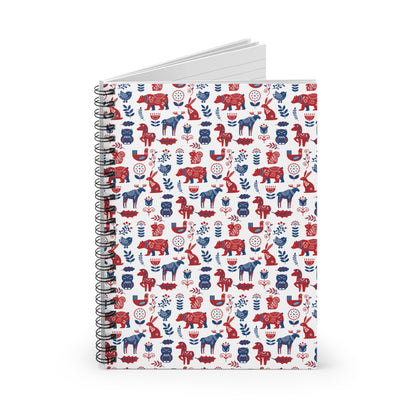 Spiral Notebook - Scandinavian Animal Pattern, Ruled Line, Cute Stationery, Gift for Students, Journaling, Writing, Creative Note-taking