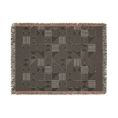 Mid Century Modern Woven Blanket, 100% Cotton, Black and Beige Minimalist Throw Couch Blanket, Abstract Geometric Pattern, Christmas Gift