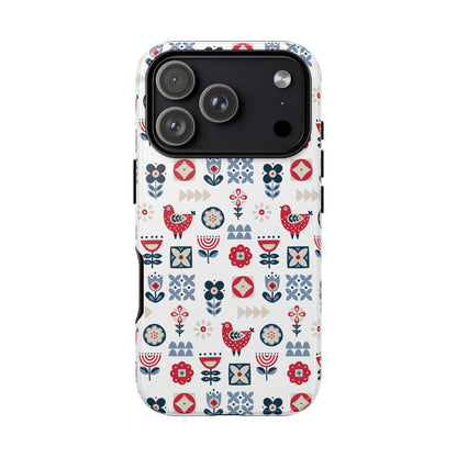 Scandinavian Bird & Floral Folk Art Phone Case - iPhone 17 / 17 Air / 17 Pro Max, Samsung Galaxy S26, Google Pixel | Matte & Glossy