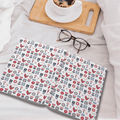 Hardcover Ruled Diary Journal, Nature-Inspired Scandinavian Folk Art Inspired Design, Blue and Yellow Notebook, Secret Santa Gift