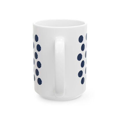 Navy Polka Dot Ceramic Coffee Mug, Distressed Brush Dots Indigo Tea Cup for Home, Office, Cute Coffee Cup, Tea Lover's Mug, Unisex gift