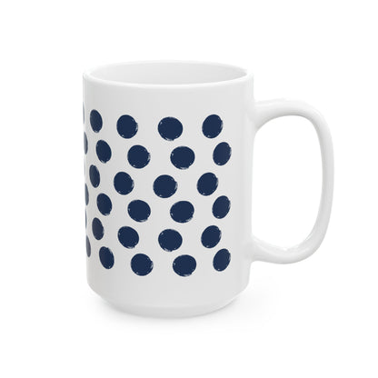 Navy Polka Dot Ceramic Coffee Mug, Distressed Brush Dots Indigo Tea Cup for Home, Office, Cute Coffee Cup, Tea Lover's Mug, Unisex gift