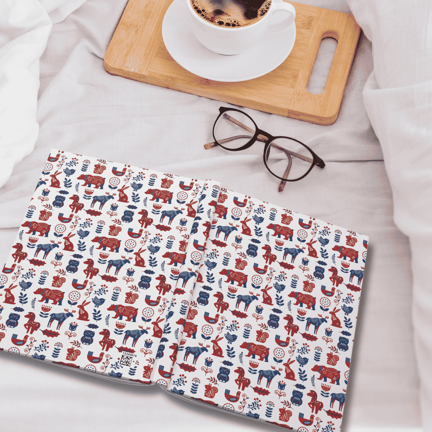 Hardcover Diary Journal, Scandinavian Folk Art Animal Pattern Notebook, Christmas Gift