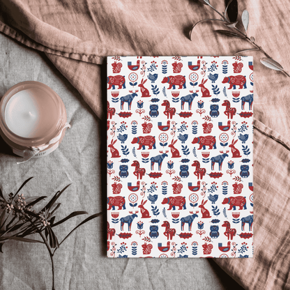 Hardcover Diary Journal, Scandinavian Folk Art Animal Pattern Notebook, Christmas Gift