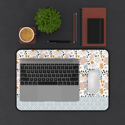 Floral Desk Mat with Geometric Pattern, Hemmed Edges, Stylish Work Surface, Home Office Decor, Gift for Students, Large Computer Mouse Pad