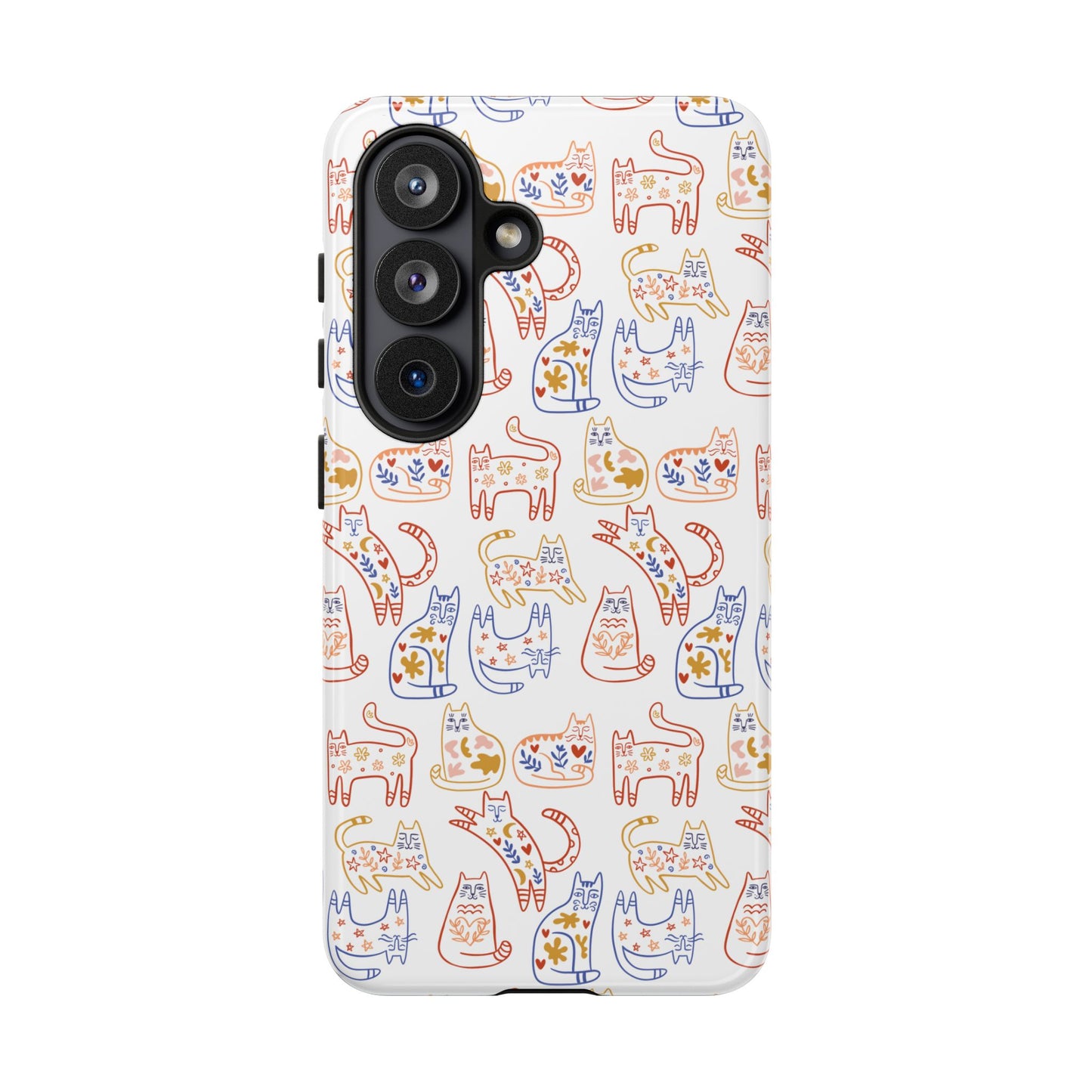 Scandinavian Folk Art Cat Print Phone Case - iPhone 17 / 17 Air / 17 Pro Max, Samsung Galaxy S26, Google Pixel | Matte & Glossy