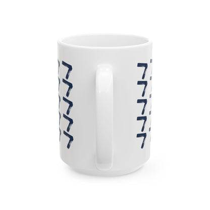 Navy Pattern Ceramic Coffee Mug, Distressed Brush Pattern Indigo Tea Cup for Home, Office, Cute Coffee Cup, Tea Lover's Mug, Unisex gift