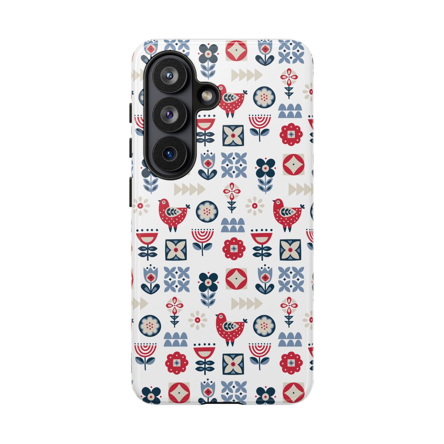 Scandinavian Bird & Floral Folk Art Phone Case - iPhone 17 / 17 Air / 17 Pro Max, Samsung Galaxy S26, Google Pixel | Matte & Glossy