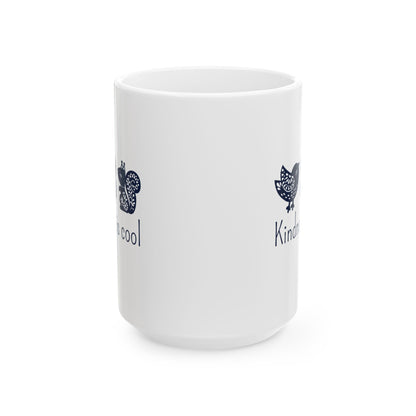 Kindness Mug - Cute Scandinavian Animal Design for Coffee Lovers, Kindness is Cool Ceramic Tea Cup 11oz/15oz, BPA Free