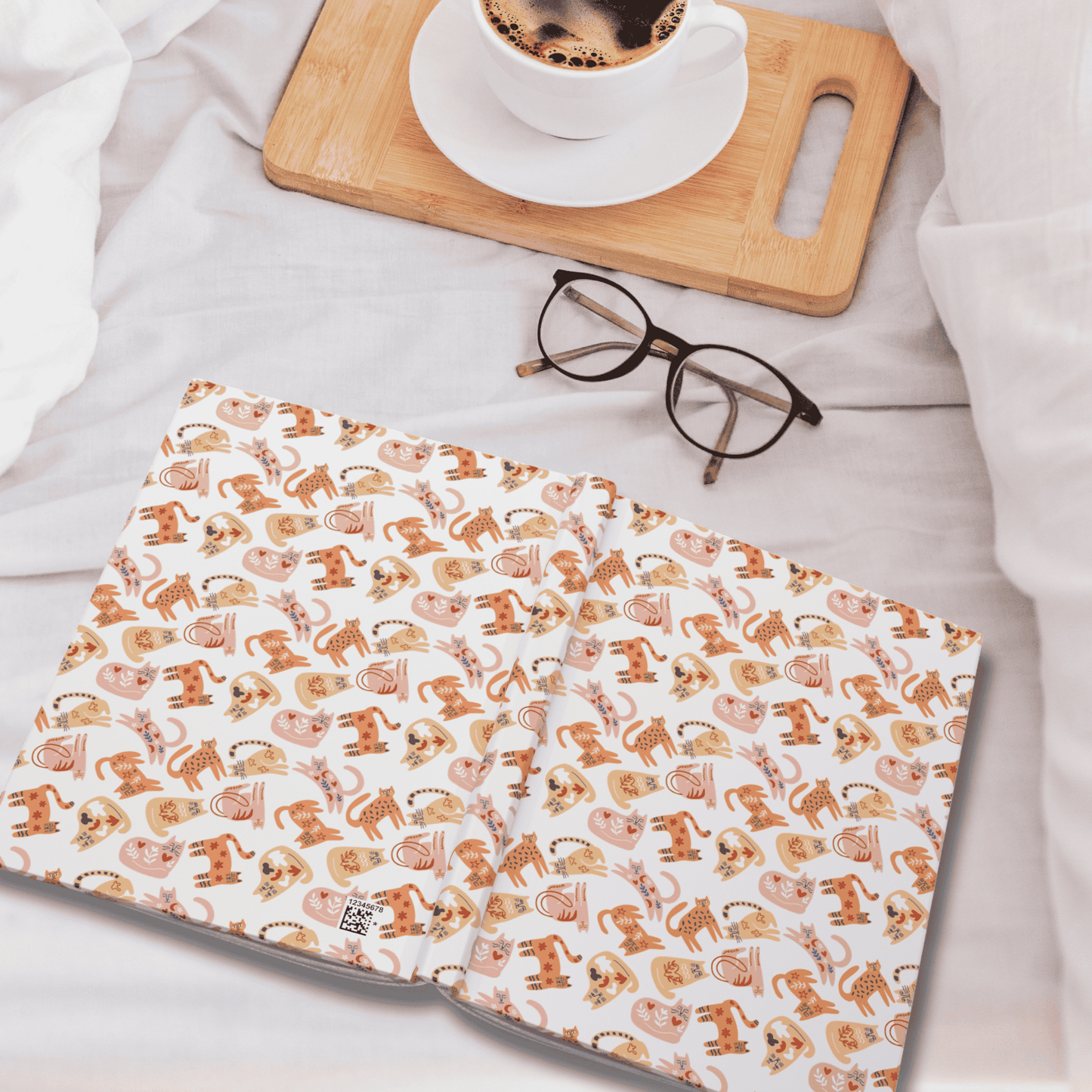 Cat Lover Gift, Hardcover Journal Notebook, Scandinavian Cat Folk Art Diary, White Elephant Gift, Secret Santa Christmas Gift for Co-workers