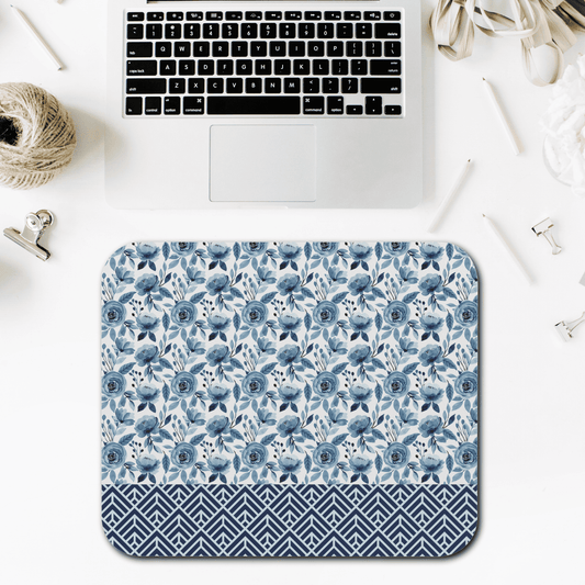 Elegant Floral Mouse Pad - Blue Roses Design, Home Office Accessories, Gift for Her, Desk Decor, Computer Mouse Mat