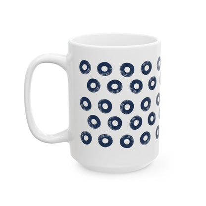 Navy Circles Ceramic Coffee Mug, Distressed Brush Circles Indigo Tea Cup for Home, Office, Cute Coffee Cup, Tea Lover's Mug, Unisex gift