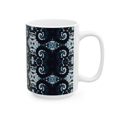 Tie Dye Ceramic Artistry Mug, Shibori Artistic Coffee Cup, Coffee Lover Gift, Deep Indigo Tea Cup Coffee Mug, Dishwasher Safe Microwave Safe