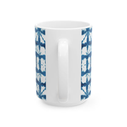 Shibori Tie Dye Ceramic Mug - Indigo Coffee Cup, Gift for Her, Blue Tie-Dye Design, Indian Tea Cup Blue, Microwave and Dishwasher Safe