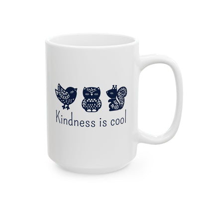 Kindness Mug - Cute Scandinavian Animal Design for Coffee Lovers, Kindness is Cool Ceramic Tea Cup 11oz/15oz, BPA Free