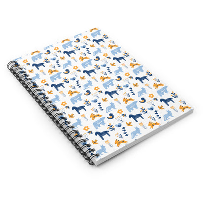 Spiral Notebook, Scandinavian Folk Art Inspired Design, Perfect for Journaling, Scandi Floral Animal Prints, Horse, Bear, Rabbit