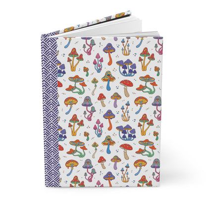 Hardcover Journal, Bright Colorful Whimsical Psychedelic Mushroom Design