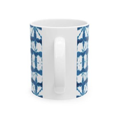 Shibori Tie Dye Ceramic Mug - Indigo Coffee Cup, Gift for Her, Blue Tie-Dye Design, Indian Tea Cup Blue, Microwave and Dishwasher Safe