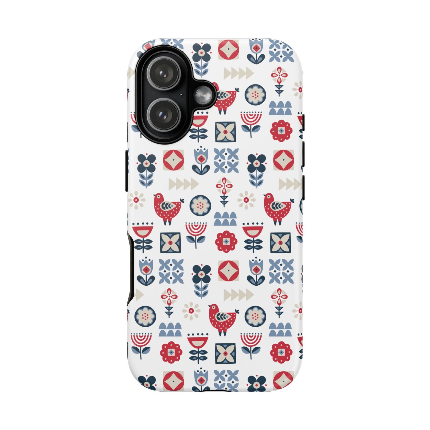 Scandinavian Bird & Floral Folk Art Phone Case - iPhone 17 / 17 Air / 17 Pro Max, Samsung Galaxy S26, Google Pixel | Matte & Glossy