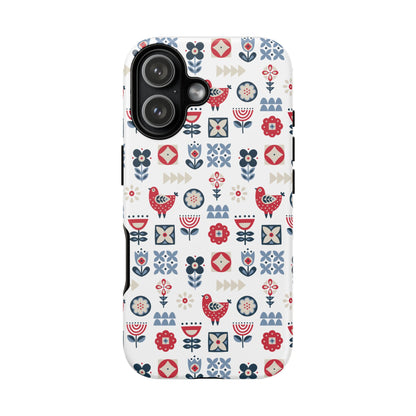 Scandinavian Bird & Floral Folk Art Phone Case - iPhone 17 / 17 Air / 17 Pro Max, Samsung Galaxy S26, Google Pixel | Matte & Glossy