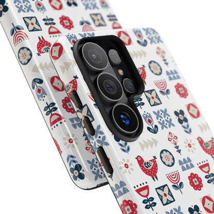 Scandinavian Bird & Floral Folk Art Phone Case - iPhone 17 / 17 Air / 17 Pro Max, Samsung Galaxy S26, Google Pixel | Matte & Glossy