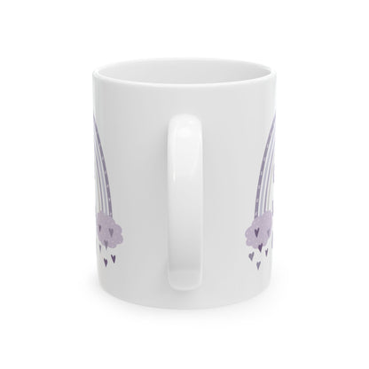 Purple Rainbow Hearts Good Vibes Only Ceramic Mug, Cute Coffee Cup, Gift for Her, Cute Tea Cup, BPA Free Ceramic Mug 11oz/15oz