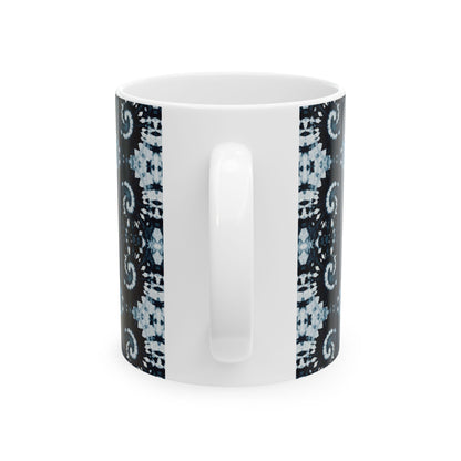 Tie Dye Ceramic Artistry Mug, Shibori Artistic Coffee Cup, Coffee Lover Gift, Deep Indigo Tea Cup Coffee Mug, Dishwasher Safe Microwave Safe