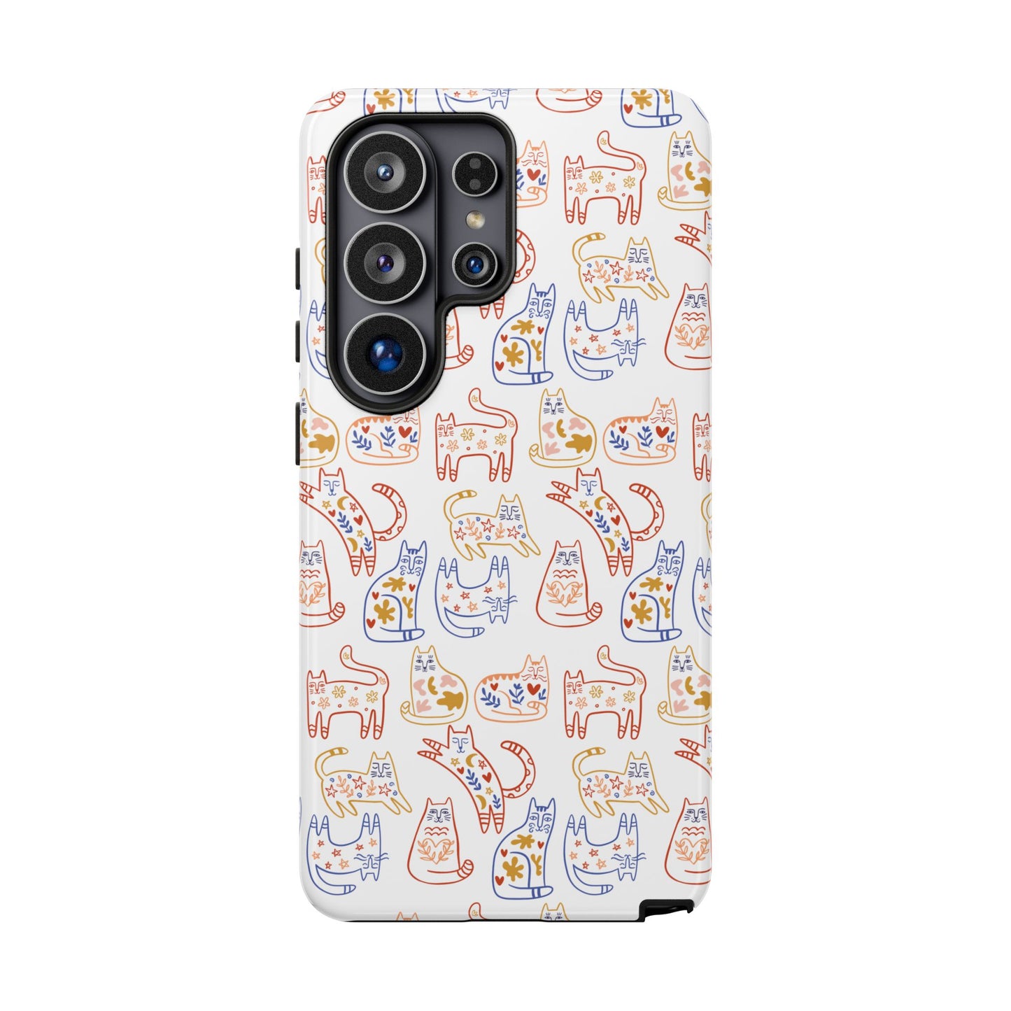 Scandinavian Folk Art Cat Print Phone Case - iPhone 17 / 17 Air / 17 Pro Max, Samsung Galaxy S26, Google Pixel | Matte & Glossy