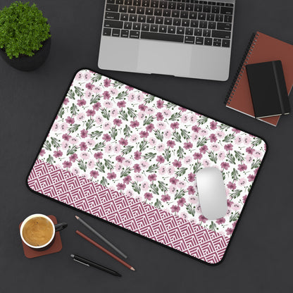 Floral Desk Mat with Geometric Pattern, Hemmed Edges, Stylish Work Surface, Home Office Decor, Gift for Students, Large Computer Mouse Pad